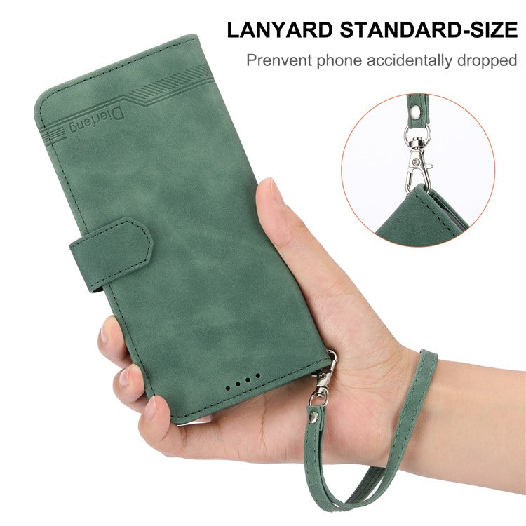 DIERFENG DF-03 Drop-proof Phone Case for iPhone 14, Lines Imprinted Leather Cell Phone Cover with Wallet Stand - Green