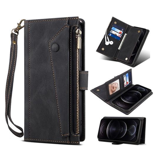 ESEBLE Star Series Leather Wallet Case for Samsung Galaxy A54 5G, Zipper Pocket Phone Stand Cover with Hand Strap - Black