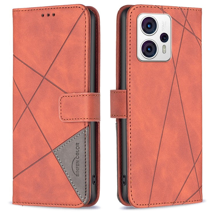BINFEN COLOR for Motorola Moto G13 4G / G23 4G / G53 5G Wallet Case Magnetic Clasp Leather Phone Stand Cover - Brown