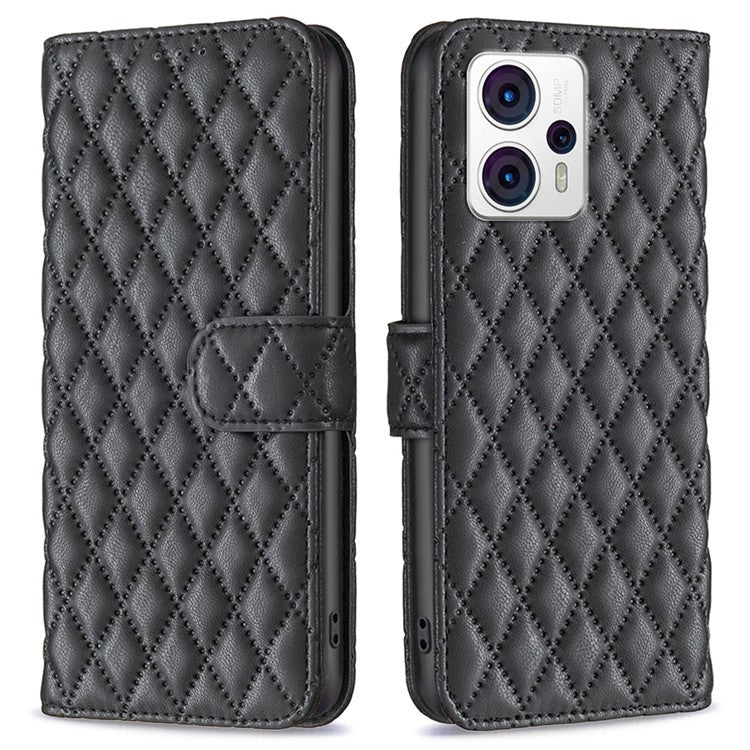 BINFEN COLOR Leather Anti-fall Phone Case for Motorola Moto G13 4G / G23 4G / G53 5G, Wallet Stand BF Style-14 Protective Phone Cover - Black