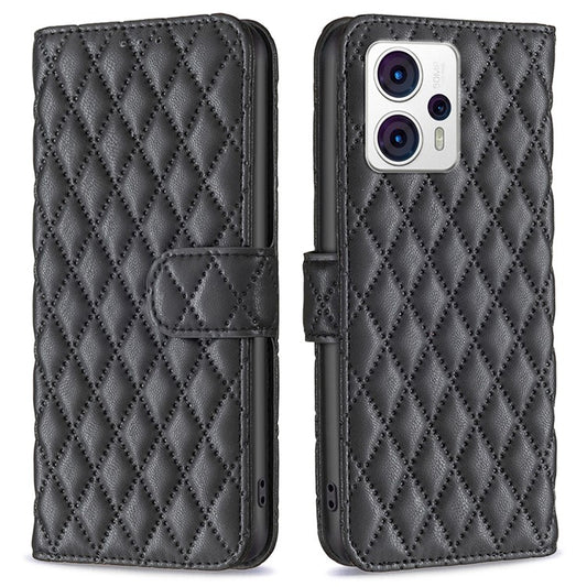 BINFEN COLOR Leather Anti-fall Phone Case for Motorola Moto G13 4G / G23 4G / G53 5G, Wallet Stand BF Style-14 Protective Phone Cover - Black