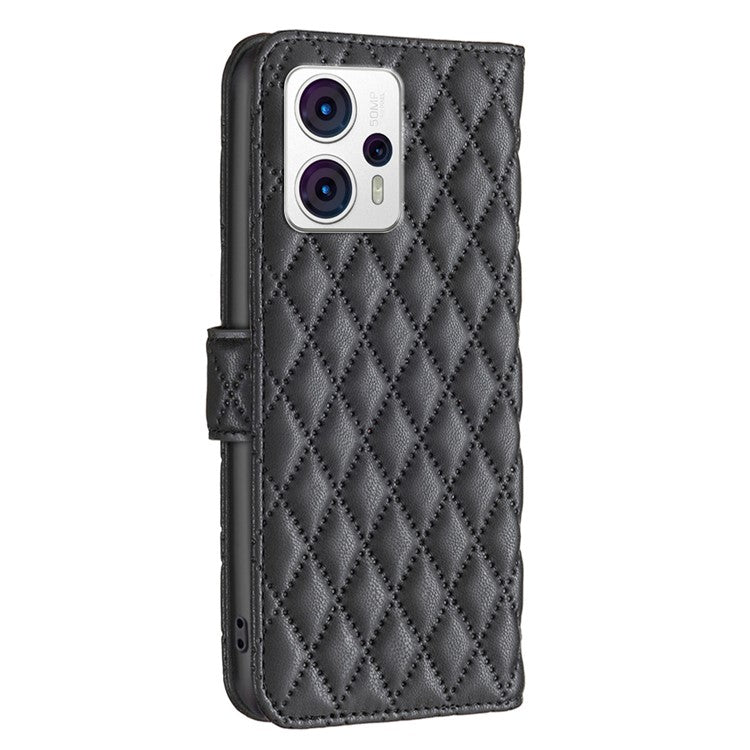 BINFEN COLOR Leather Anti-fall Phone Case for Motorola Moto G13 4G / G23 4G / G53 5G, Wallet Stand BF Style-14 Protective Phone Cover - Black