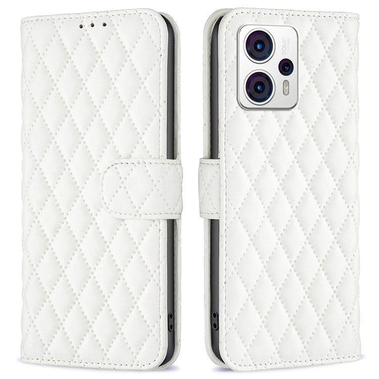 BINFEN COLOR Leather Anti-fall Phone Case for Motorola Moto G13 4G / G23 4G / G53 5G, Wallet Stand BF Style-14 Protective Phone Cover - White