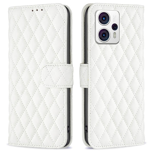 BINFEN COLOR Leather Anti-fall Phone Case for Motorola Moto G13 4G / G23 4G / G53 5G, Wallet Stand BF Style-14 Protective Phone Cover - White