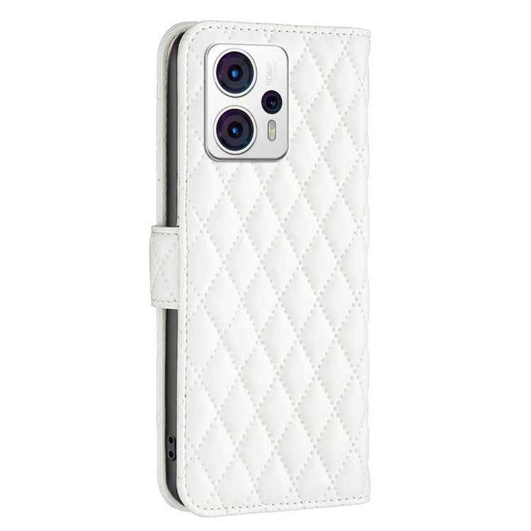 BINFEN COLOR Leather Anti-fall Phone Case for Motorola Moto G13 4G / G23 4G / G53 5G, Wallet Stand BF Style-14 Protective Phone Cover - White