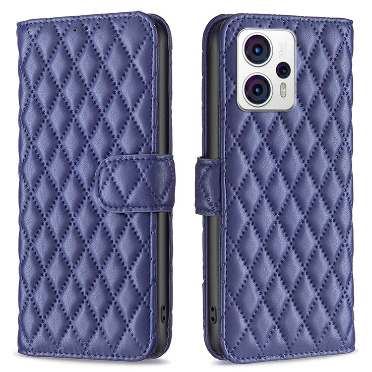 BINFEN COLOR Leather Anti-fall Phone Case for Motorola Moto G13 4G / G23 4G / G53 5G, Wallet Stand BF Style-14 Protective Phone Cover - Blue