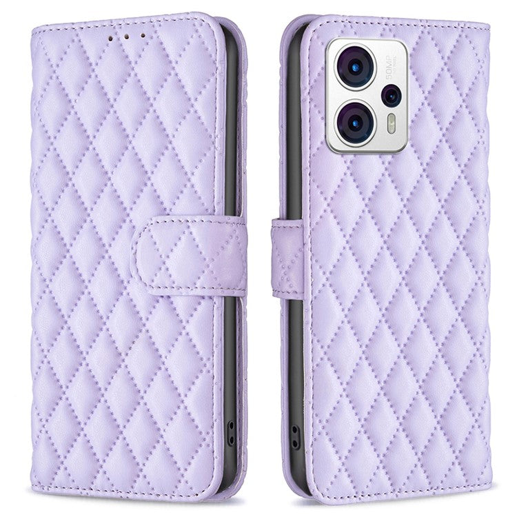 BINFEN COLOR Leather Anti-fall Phone Case for Motorola Moto G13 4G / G23 4G / G53 5G, Wallet Stand BF Style-14 Protective Phone Cover - Purple