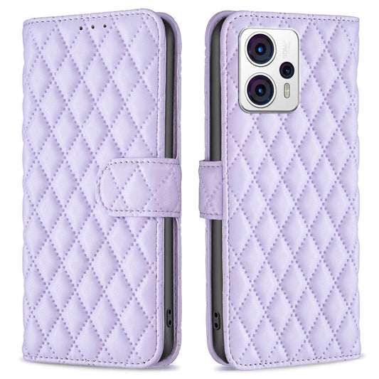 BINFEN COLOR Leather Anti-fall Phone Case for Motorola Moto G13 4G / G23 4G / G53 5G, Wallet Stand BF Style-14 Protective Phone Cover - Purple