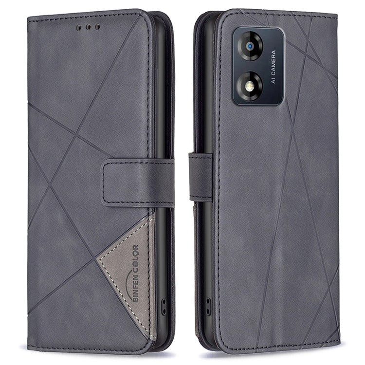 BINFEN COLOR for Motorola Moto E13 4G Wallet Case Magnetic Clasp Leather Phone Stand Cover - Black