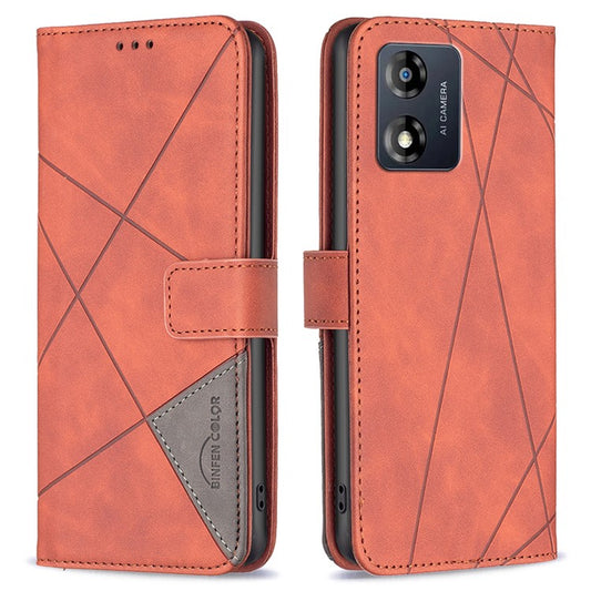 BINFEN COLOR for Motorola Moto E13 4G Wallet Case Magnetic Clasp Leather Phone Stand Cover - Brown