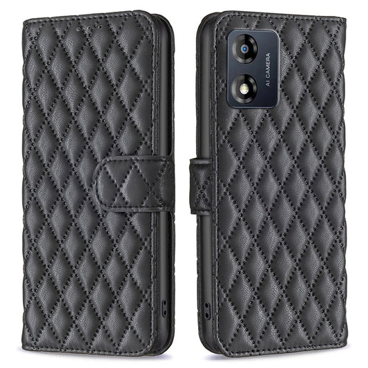BINFEN COLOR for Motorola Moto E13 4G Anti-shock Leather Phone Case Wallet Stand BF Style-14 Anti-scratch Phone Cover - Black