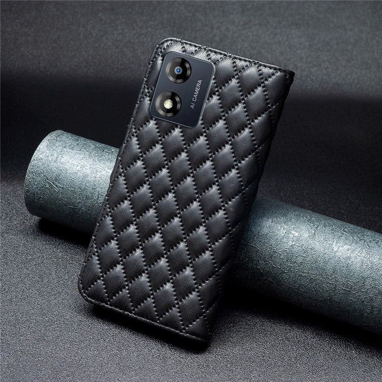 BINFEN COLOR for Motorola Moto E13 4G Anti-shock Leather Phone Case Wallet Stand BF Style-14 Anti-scratch Phone Cover - Black