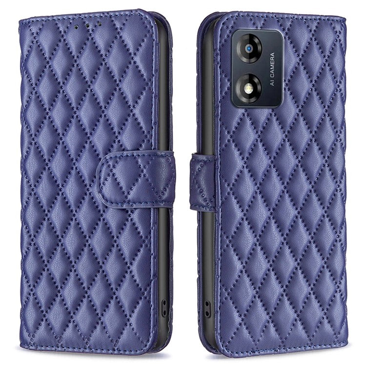 BINFEN COLOR for Motorola Moto E13 4G Anti-shock Leather Phone Case Wallet Stand BF Style-14 Anti-scratch Phone Cover - Blue