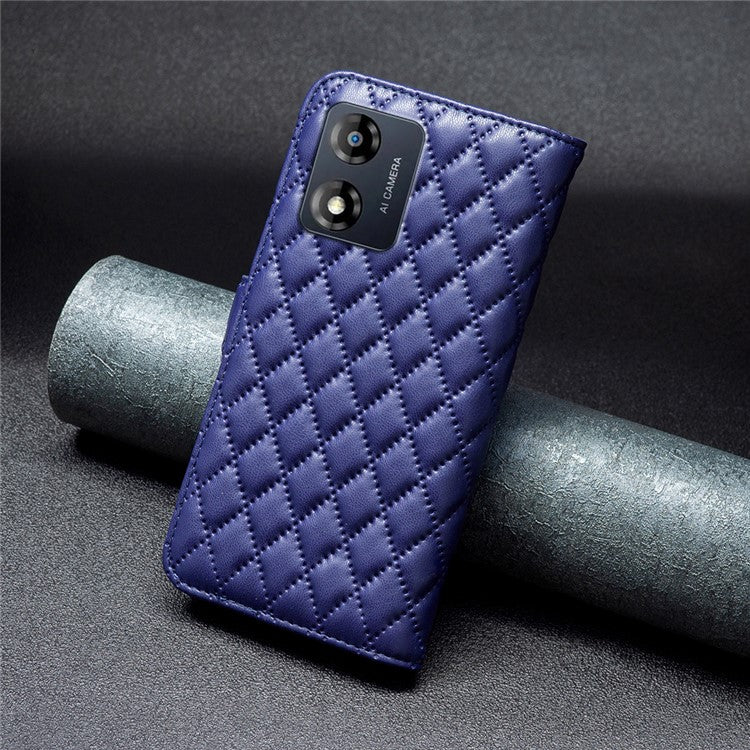 BINFEN COLOR for Motorola Moto E13 4G Anti-shock Leather Phone Case Wallet Stand BF Style-14 Anti-scratch Phone Cover - Blue