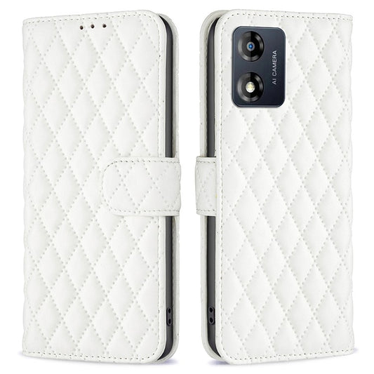 BINFEN COLOR for Motorola Moto E13 4G Anti-shock Leather Phone Case Wallet Stand BF Style-14 Anti-scratch Phone Cover - White