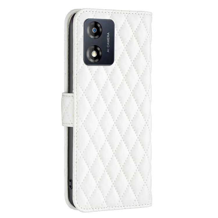BINFEN COLOR for Motorola Moto E13 4G Anti-shock Leather Phone Case Wallet Stand BF Style-14 Anti-scratch Phone Cover - White