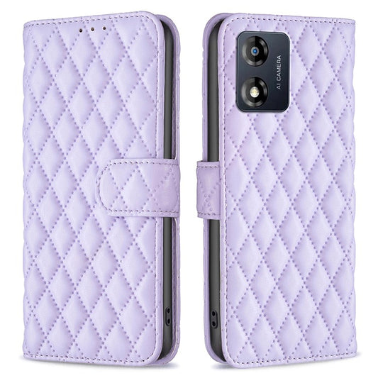 BINFEN COLOR for Motorola Moto E13 4G Anti-shock Leather Phone Case Wallet Stand BF Style-14 Anti-scratch Phone Cover - Purple