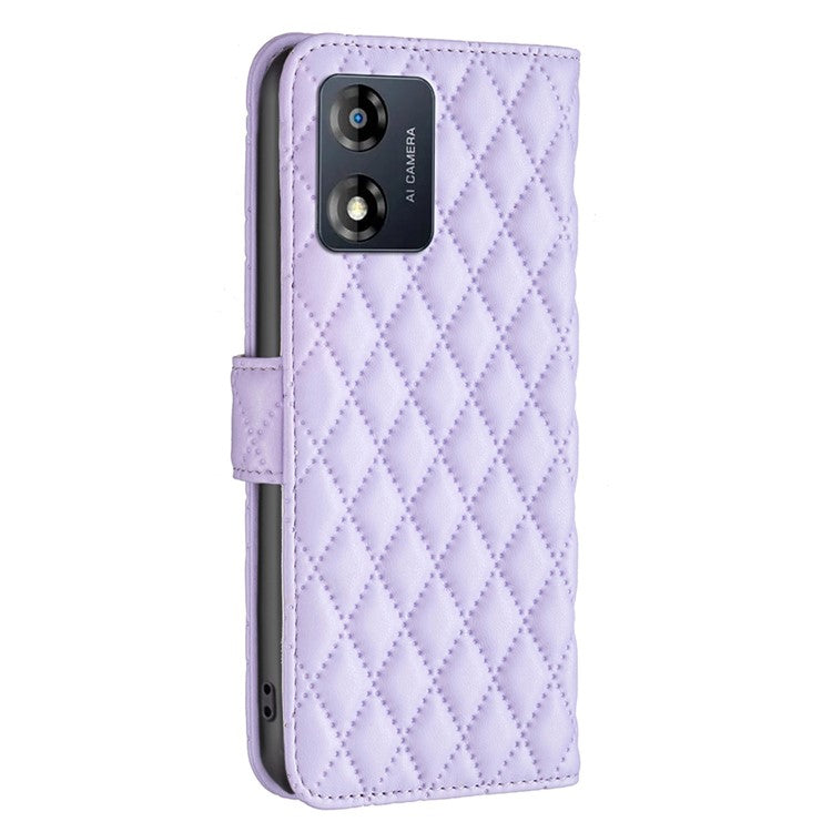 BINFEN COLOR for Motorola Moto E13 4G Anti-shock Leather Phone Case Wallet Stand BF Style-14 Anti-scratch Phone Cover - Purple