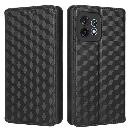 PU Leather Flip Wallet Phone Case for Motorola Moto X40 5G / Edge 40 Pro 5G / Edge+ (2023) Dustproof Shell Imprinted Rhombus Pattern Magnetic Closure Stand Cover - Black