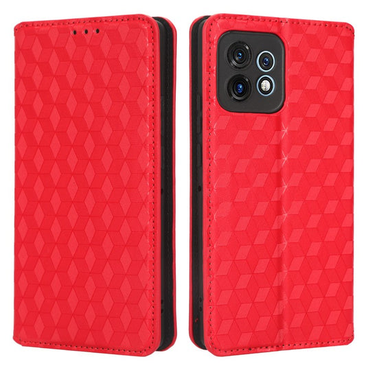 PU Leather Flip Wallet Phone Case for Motorola Moto X40 5G / Edge 40 Pro 5G / Edge+ (2023) Dustproof Shell Imprinted Rhombus Pattern Magnetic Closure Stand Cover - Red