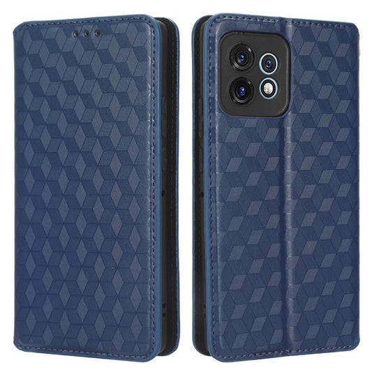 PU Leather Flip Wallet Phone Case for Motorola Moto X40 5G / Edge 40 Pro 5G / Edge+ (2023) Dustproof Shell Imprinted Rhombus Pattern Magnetic Closure Stand Cover - Blue