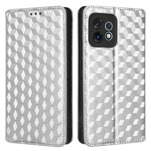 PU Leather Flip Wallet Phone Case for Motorola Moto X40 5G / Edge 40 Pro 5G / Edge+ (2023) Dustproof Shell Imprinted Rhombus Pattern Magnetic Closure Stand Cover - Silver