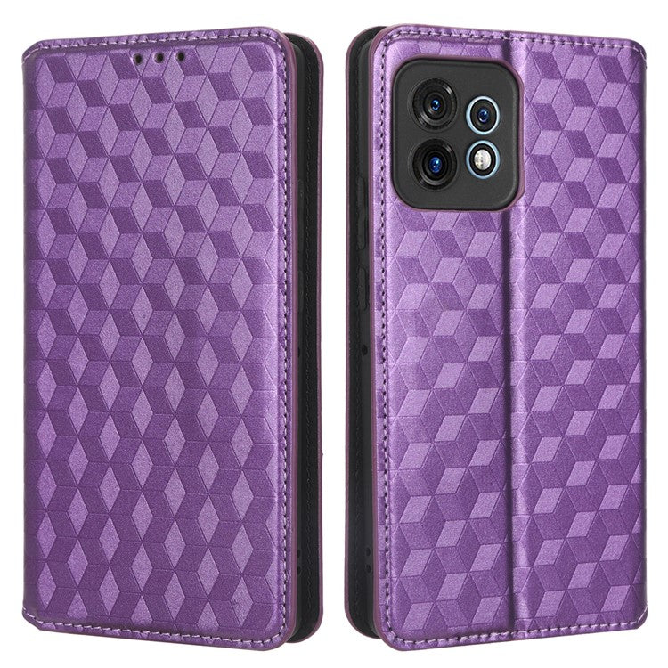 PU Leather Flip Wallet Phone Case for Motorola Moto X40 5G / Edge 40 Pro 5G / Edge+ (2023) Dustproof Shell Imprinted Rhombus Pattern Magnetic Closure Stand Cover - Purple