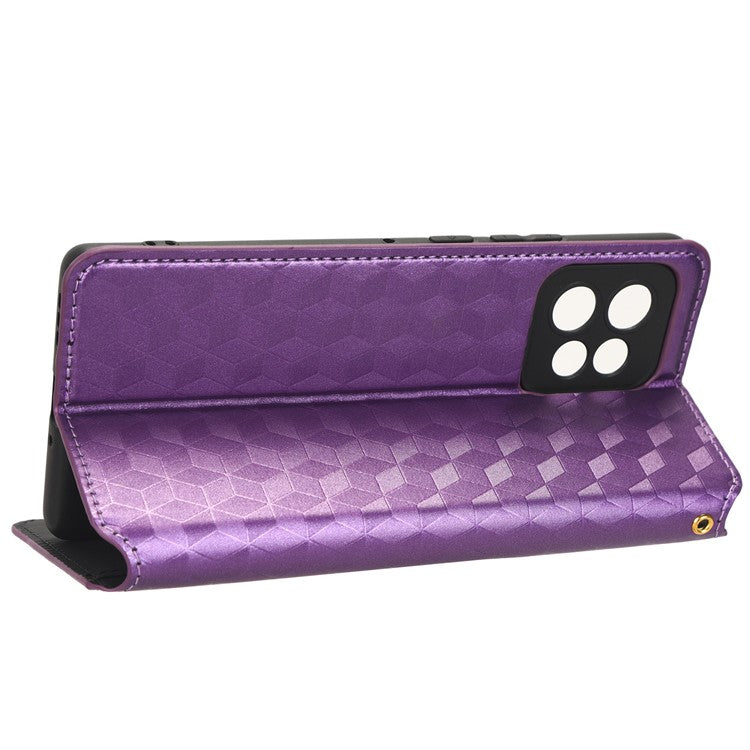 PU Leather Flip Wallet Phone Case for Motorola Moto X40 5G / Edge 40 Pro 5G / Edge+ (2023) Dustproof Shell Imprinted Rhombus Pattern Magnetic Closure Stand Cover - Purple