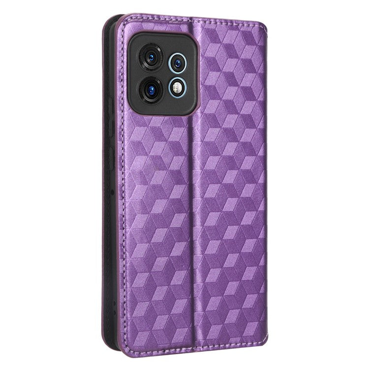 PU Leather Flip Wallet Phone Case for Motorola Moto X40 5G / Edge 40 Pro 5G / Edge+ (2023) Dustproof Shell Imprinted Rhombus Pattern Magnetic Closure Stand Cover - Purple
