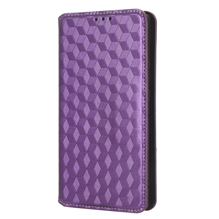 PU Leather Flip Wallet Phone Case for Motorola Moto X40 5G / Edge 40 Pro 5G / Edge+ (2023) Dustproof Shell Imprinted Rhombus Pattern Magnetic Closure Stand Cover - Purple