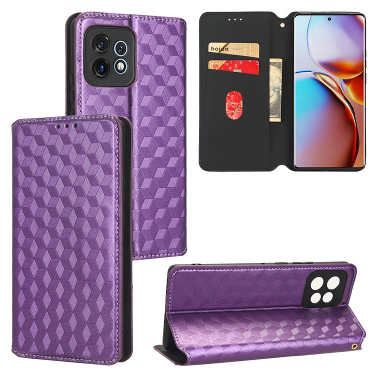 PU Leather Flip Wallet Phone Case for Motorola Moto X40 5G / Edge 40 Pro 5G / Edge+ (2023) Dustproof Shell Imprinted Rhombus Pattern Magnetic Closure Stand Cover - Purple
