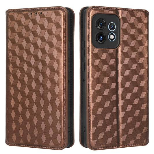 PU Leather Flip Wallet Phone Case for Motorola Moto X40 5G / Edge 40 Pro 5G / Edge+ (2023) Dustproof Shell Imprinted Rhombus Pattern Magnetic Closure Stand Cover - Brown
