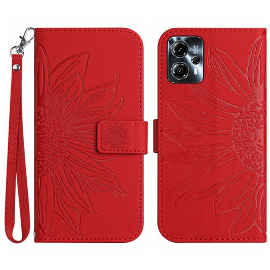 Anti-drop Phone Case For Motorola Moto G23 4G / G13 4G, HT04 Sunflower Imprinted Leather Anti-scratch Flip Wallet Cover Stand - Red