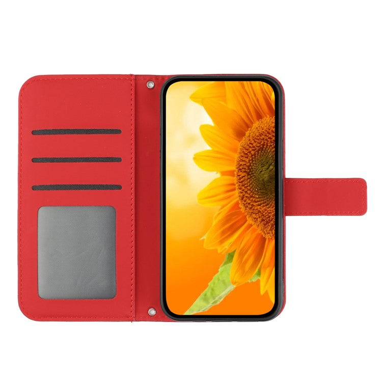 Anti-drop Phone Case For Motorola Moto G23 4G / G13 4G, HT04 Sunflower Imprinted Leather Anti-scratch Flip Wallet Cover Stand - Red