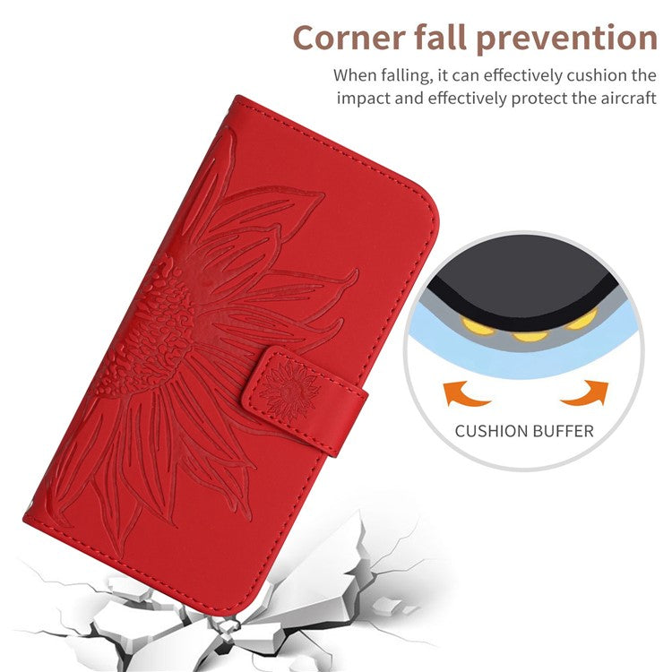 Anti-drop Phone Case For Motorola Moto G23 4G / G13 4G, HT04 Sunflower Imprinted Leather Anti-scratch Flip Wallet Cover Stand - Red