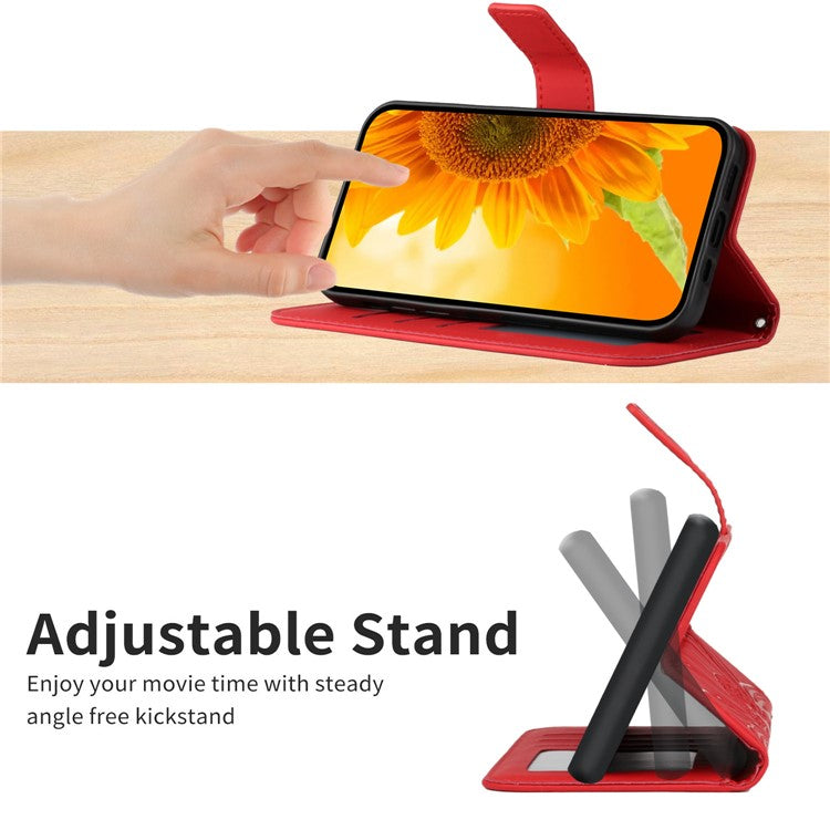 Anti-drop Phone Case For Motorola Moto G23 4G / G13 4G, HT04 Sunflower Imprinted Leather Anti-scratch Flip Wallet Cover Stand - Red
