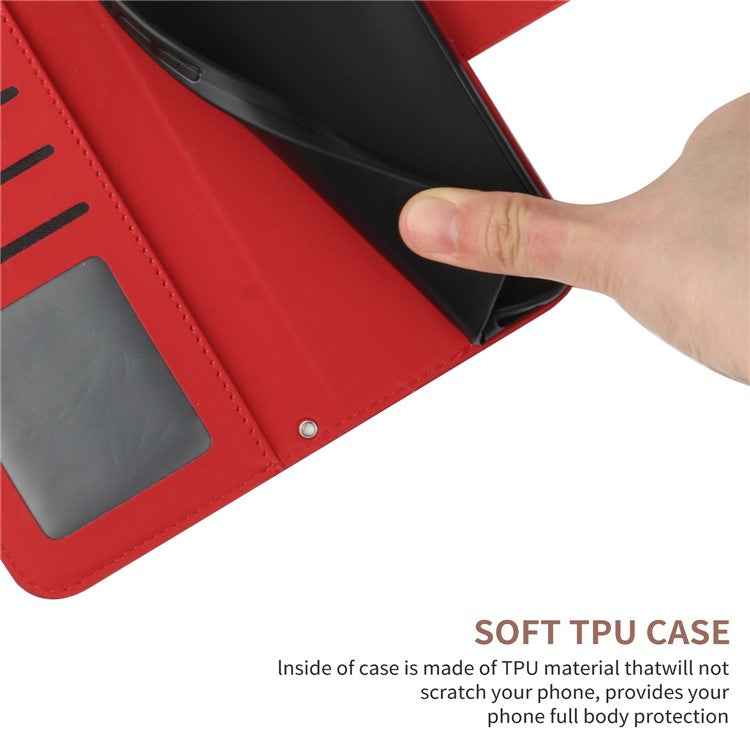 Anti-drop Phone Case For Motorola Moto G23 4G / G13 4G, HT04 Sunflower Imprinted Leather Anti-scratch Flip Wallet Cover Stand - Red