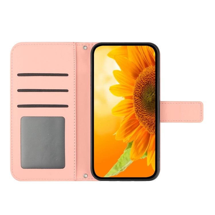 Anti-drop Phone Case For Motorola Moto G23 4G / G13 4G, HT04 Sunflower Imprinted Leather Anti-scratch Flip Wallet Cover Stand - Light Pink