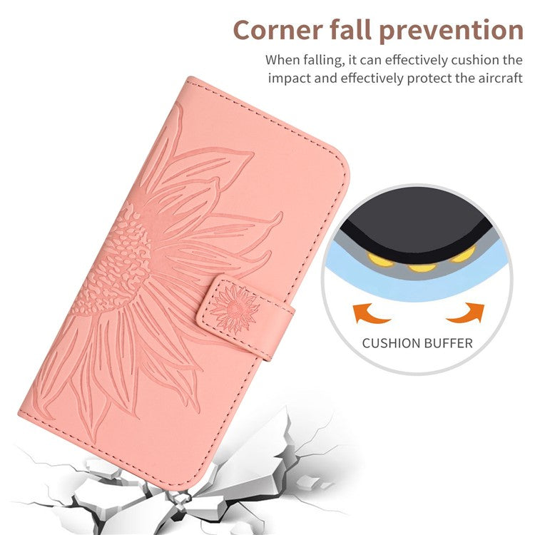 Anti-drop Phone Case For Motorola Moto G23 4G / G13 4G, HT04 Sunflower Imprinted Leather Anti-scratch Flip Wallet Cover Stand - Light Pink