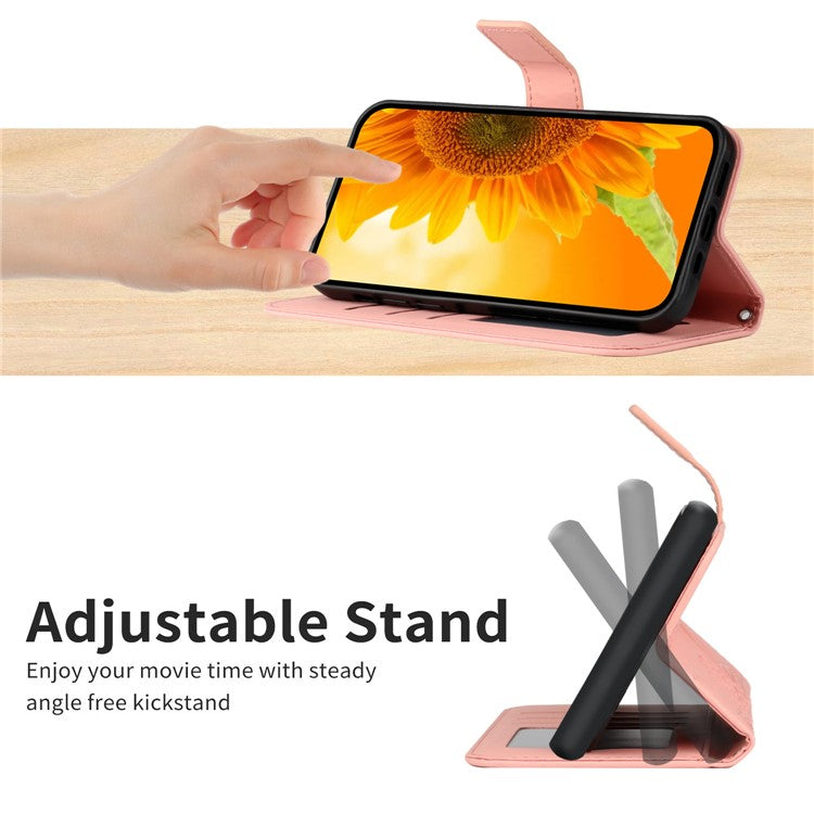 Anti-drop Phone Case For Motorola Moto G23 4G / G13 4G, HT04 Sunflower Imprinted Leather Anti-scratch Flip Wallet Cover Stand - Light Pink