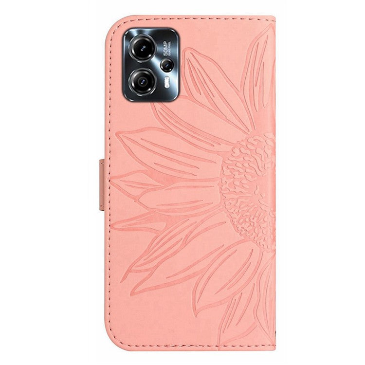 Anti-drop Phone Case For Motorola Moto G23 4G / G13 4G, HT04 Sunflower Imprinted Leather Anti-scratch Flip Wallet Cover Stand - Light Pink