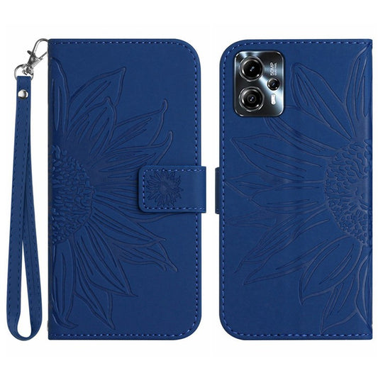 Anti-drop Phone Case For Motorola Moto G23 4G / G13 4G, HT04 Sunflower Imprinted Leather Anti-scratch Flip Wallet Cover Stand - Sapphire