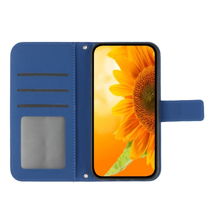 Anti-drop Phone Case For Motorola Moto G23 4G / G13 4G, HT04 Sunflower Imprinted Leather Anti-scratch Flip Wallet Cover Stand - Sapphire