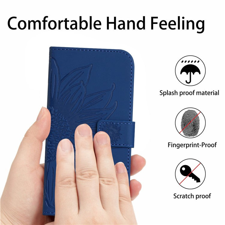 Anti-drop Phone Case For Motorola Moto G23 4G / G13 4G, HT04 Sunflower Imprinted Leather Anti-scratch Flip Wallet Cover Stand - Sapphire