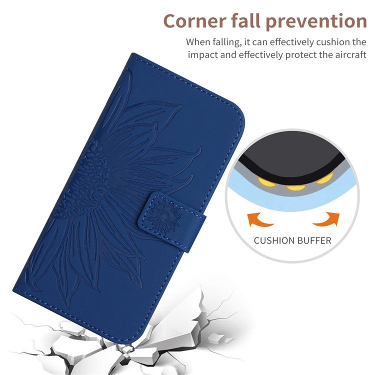 Anti-drop Phone Case For Motorola Moto G23 4G / G13 4G, HT04 Sunflower Imprinted Leather Anti-scratch Flip Wallet Cover Stand - Sapphire
