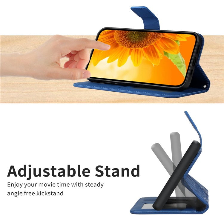 Anti-drop Phone Case For Motorola Moto G23 4G / G13 4G, HT04 Sunflower Imprinted Leather Anti-scratch Flip Wallet Cover Stand - Sapphire