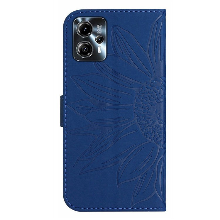 Anti-drop Phone Case For Motorola Moto G23 4G / G13 4G, HT04 Sunflower Imprinted Leather Anti-scratch Flip Wallet Cover Stand - Sapphire