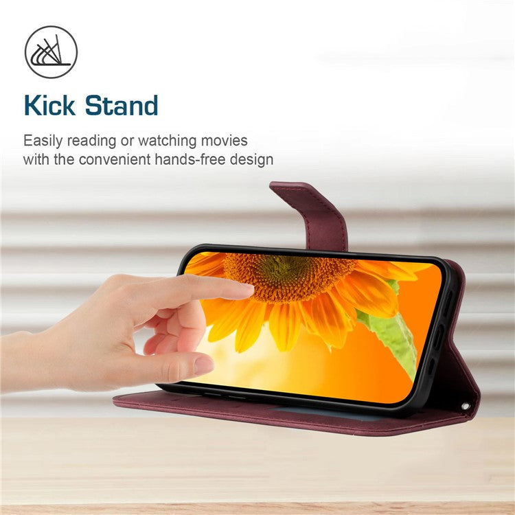 Anti-drop Phone Case For Motorola Moto G23 4G / G13 4G, HT04 Sunflower Imprinted Leather Anti-scratch Flip Wallet Cover Stand - Wine Red