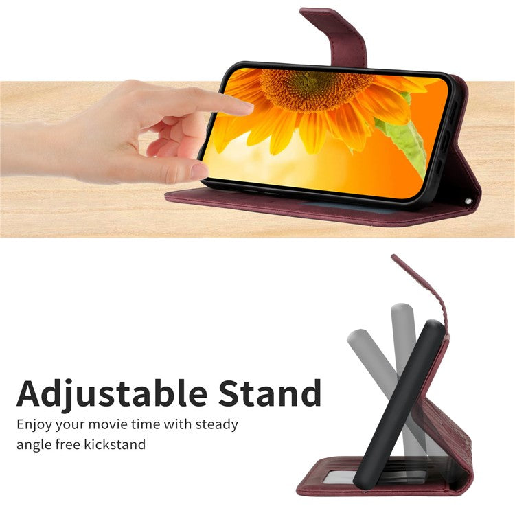 Anti-drop Phone Case For Motorola Moto G23 4G / G13 4G, HT04 Sunflower Imprinted Leather Anti-scratch Flip Wallet Cover Stand - Wine Red
