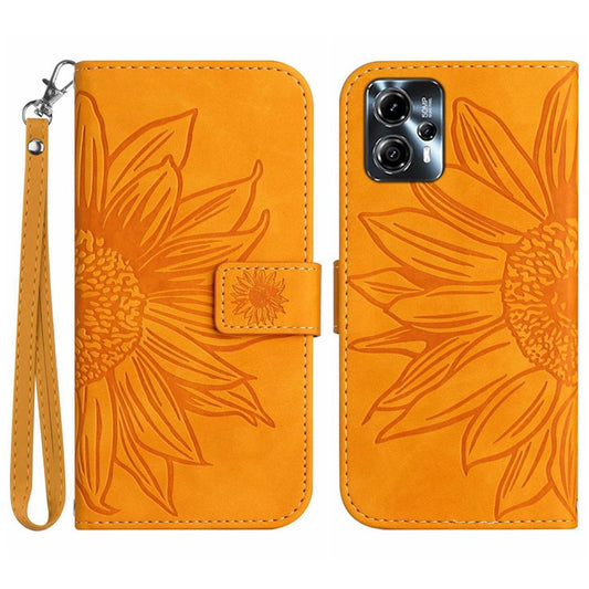 Anti-drop Phone Case For Motorola Moto G23 4G / G13 4G, HT04 Sunflower Imprinted Leather Anti-scratch Flip Wallet Cover Stand - Yellow